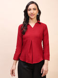 Collared Pleat Detail Peplum Top