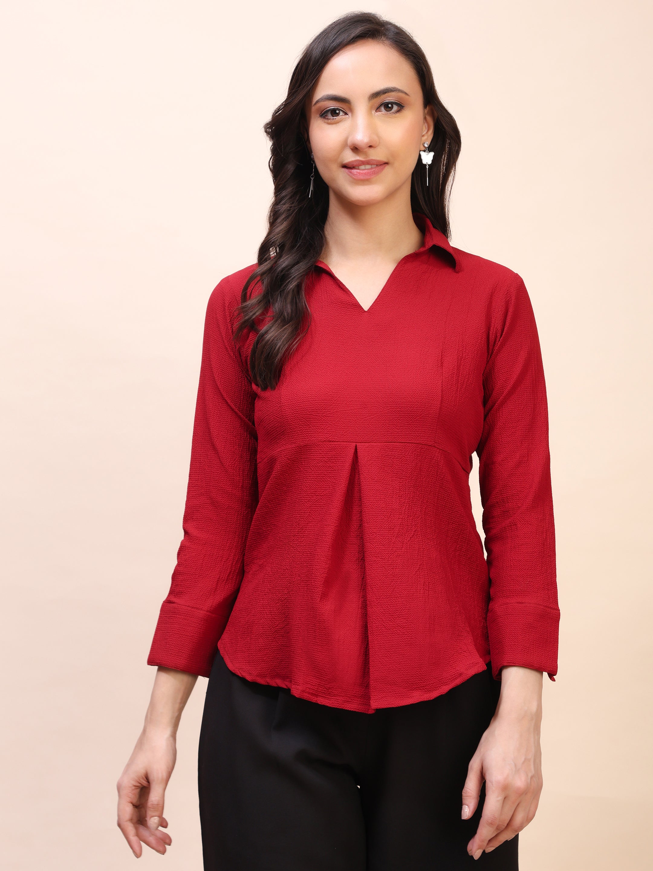 Collared Pleat Detail Peplum Top