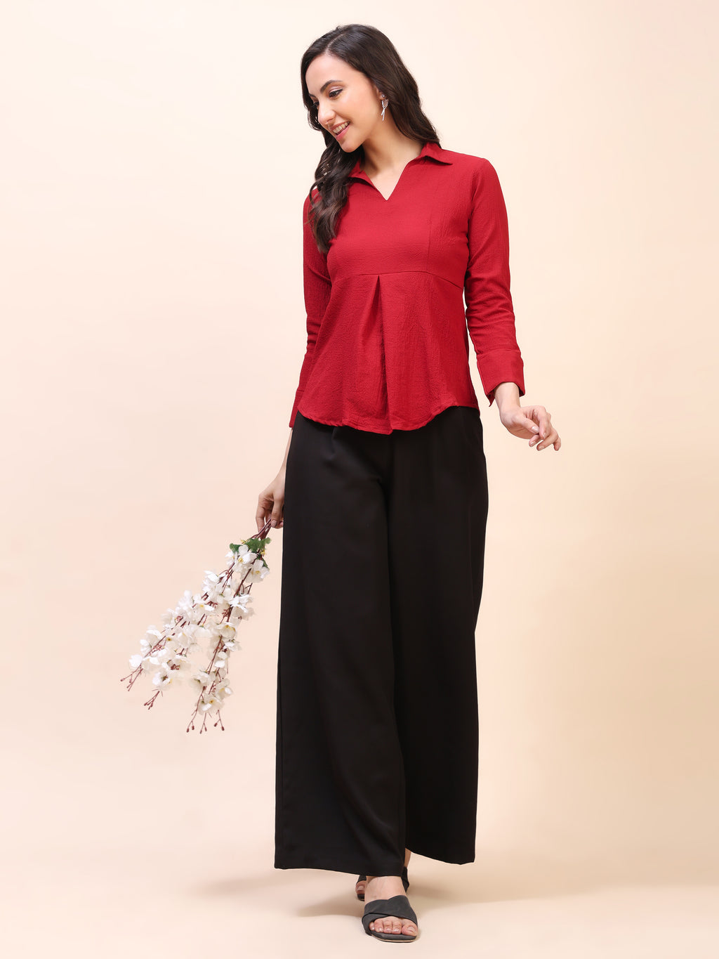 Collared Pleat Detail Peplum Top