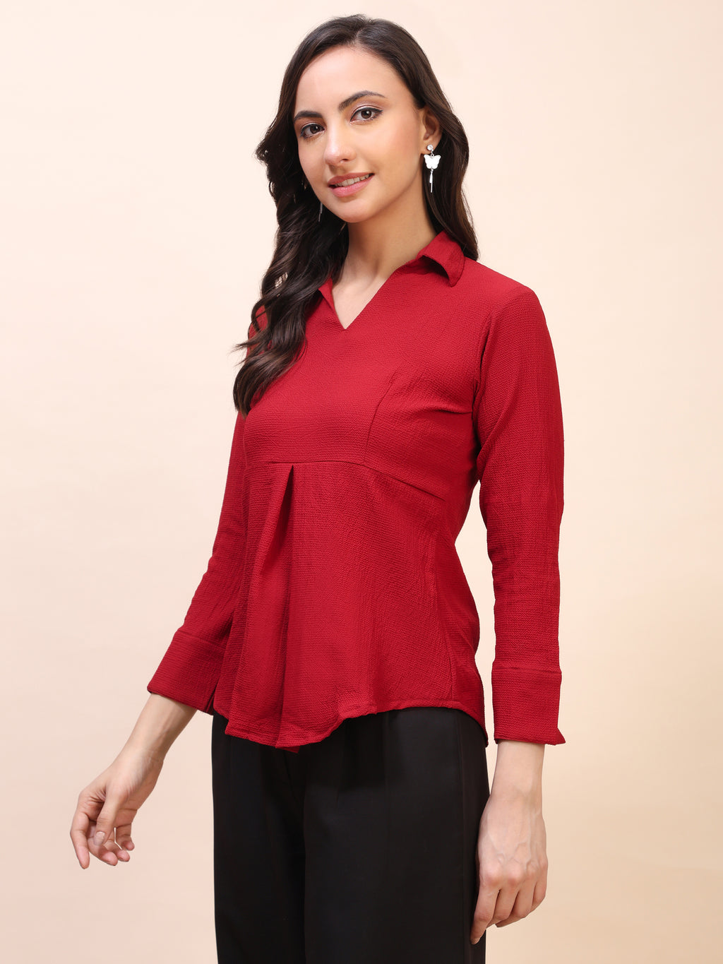 Collared Pleat Detail Peplum Top