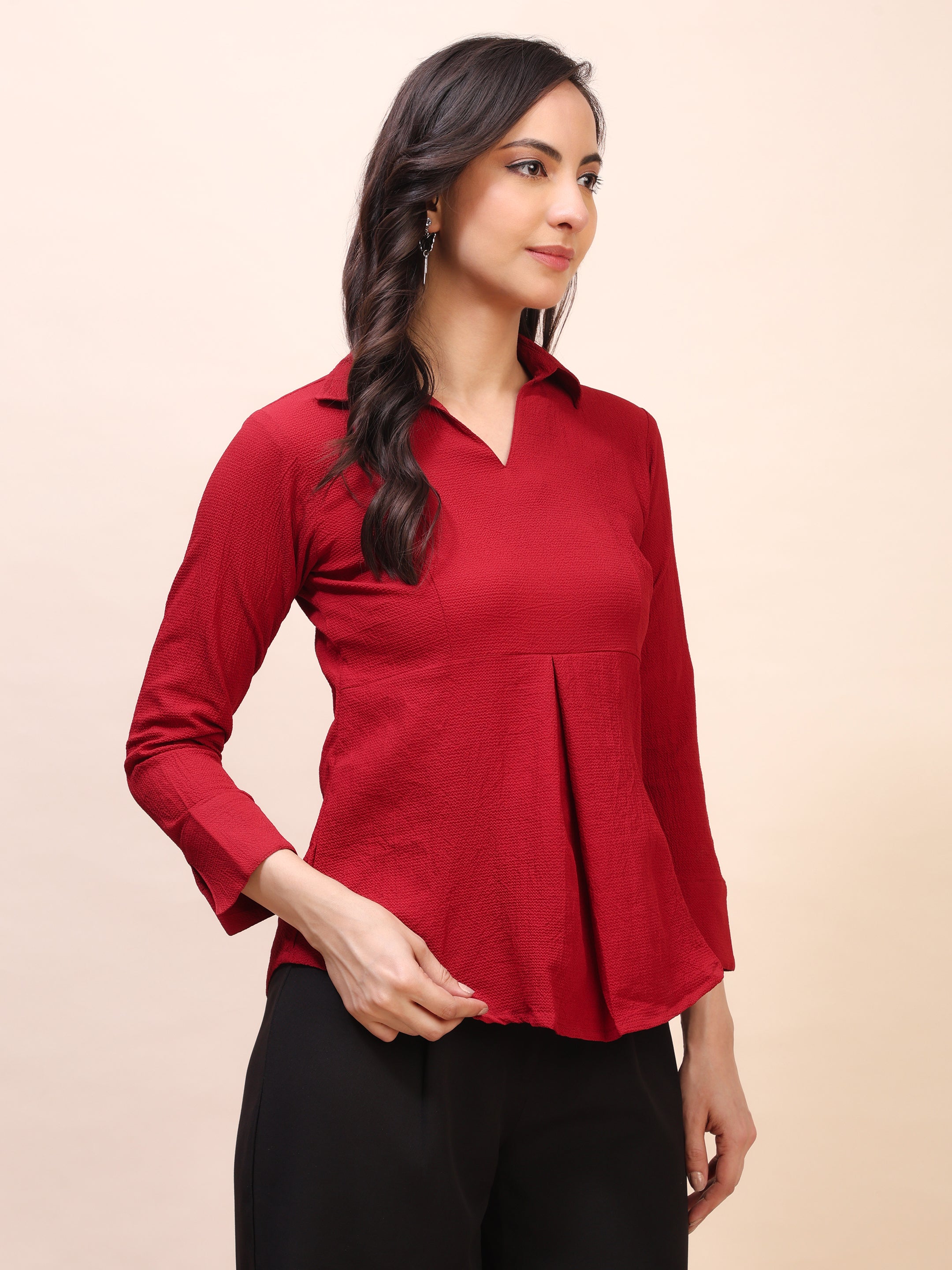 Collared Pleat Detail Peplum Top