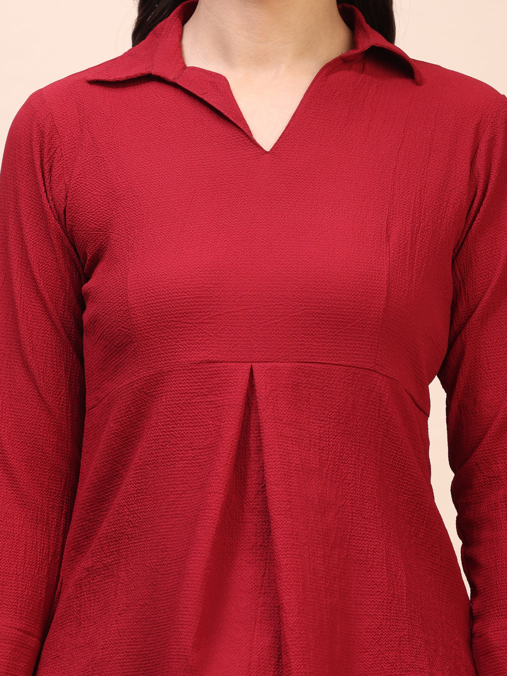 Collared Pleat Detail Peplum Top