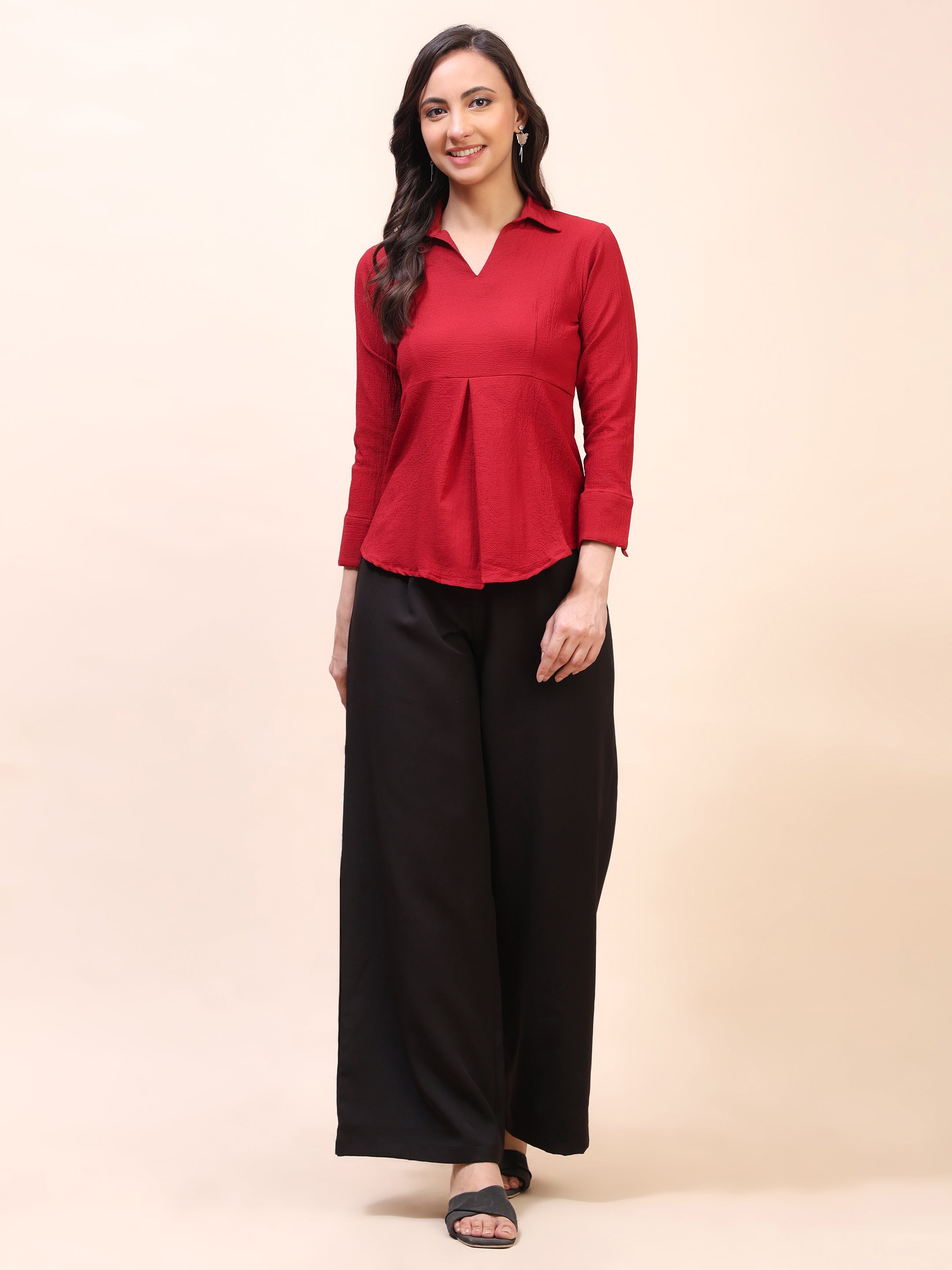 Collared Pleat Detail Peplum Top