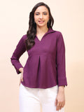 Collared Pleat Detail Peplum Top