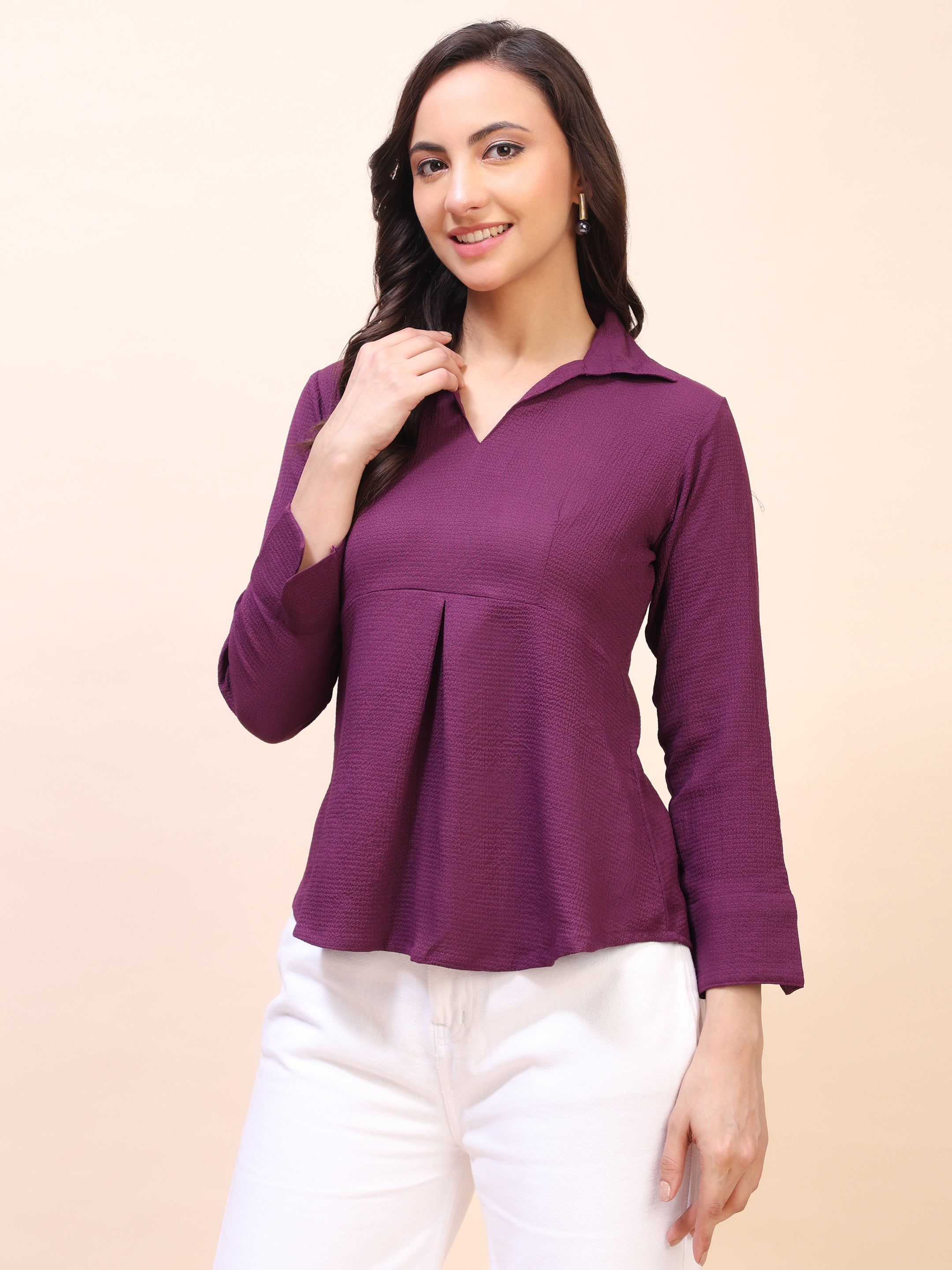 Collared Pleat Detail Peplum Top