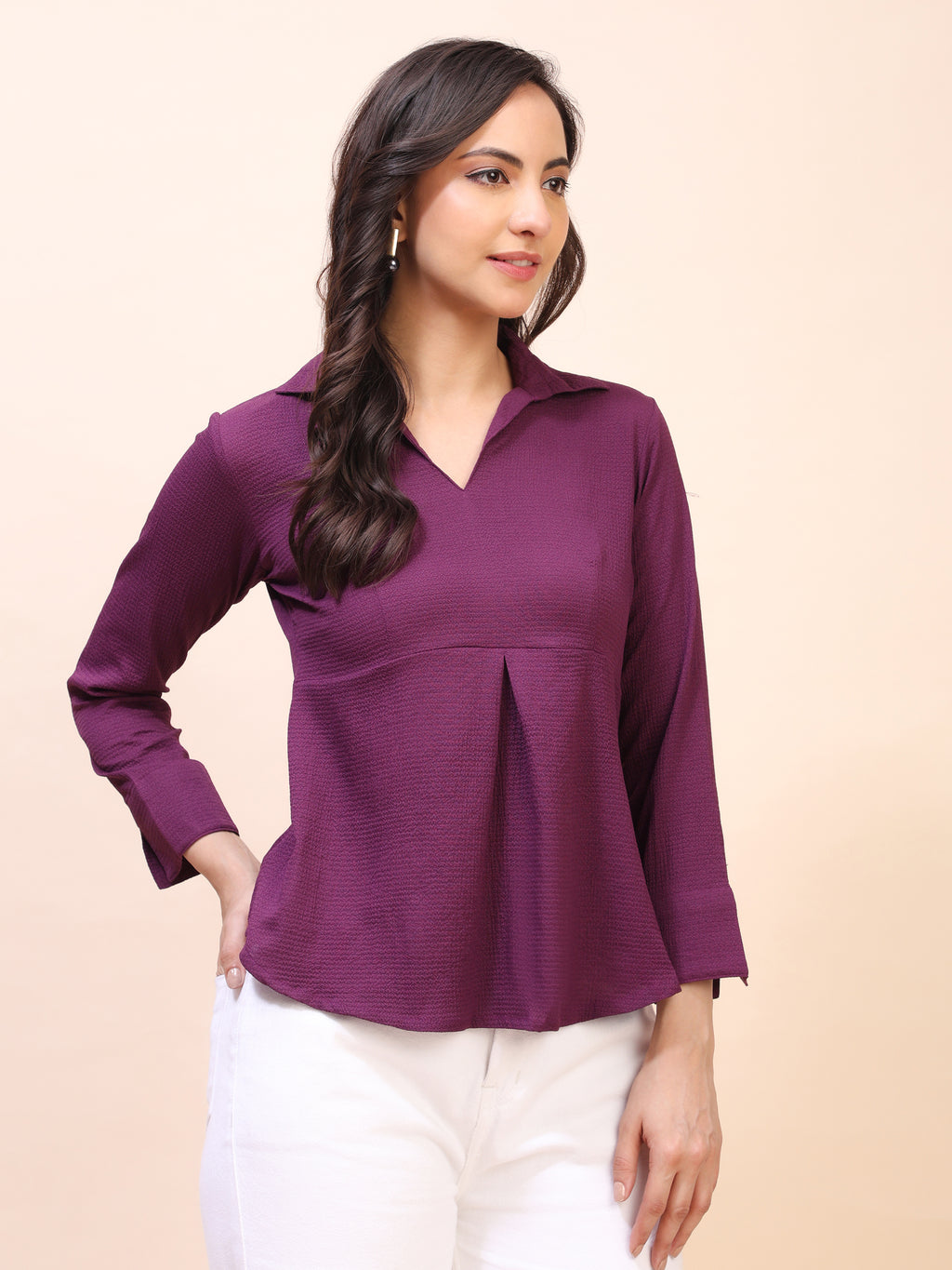 Collared Pleat Detail Peplum Top