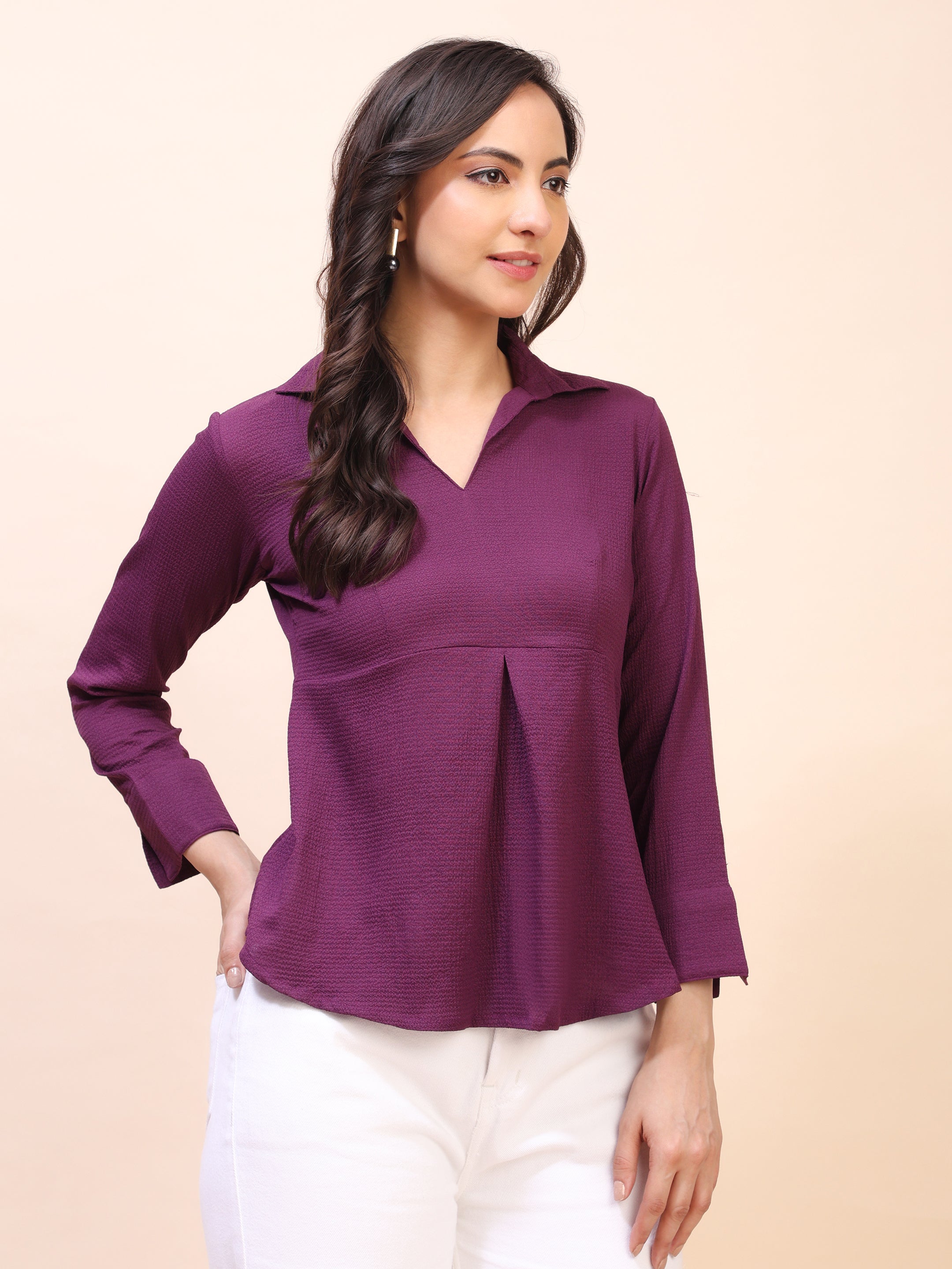 Collared Pleat Detail Peplum Top
