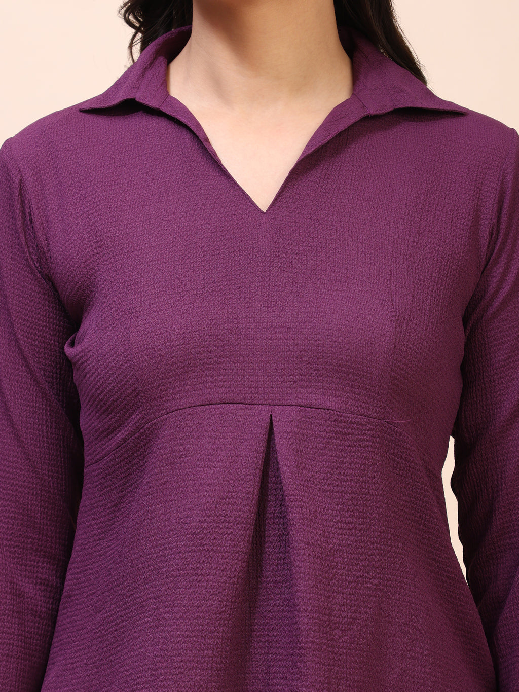 Collared Pleat Detail Peplum Top