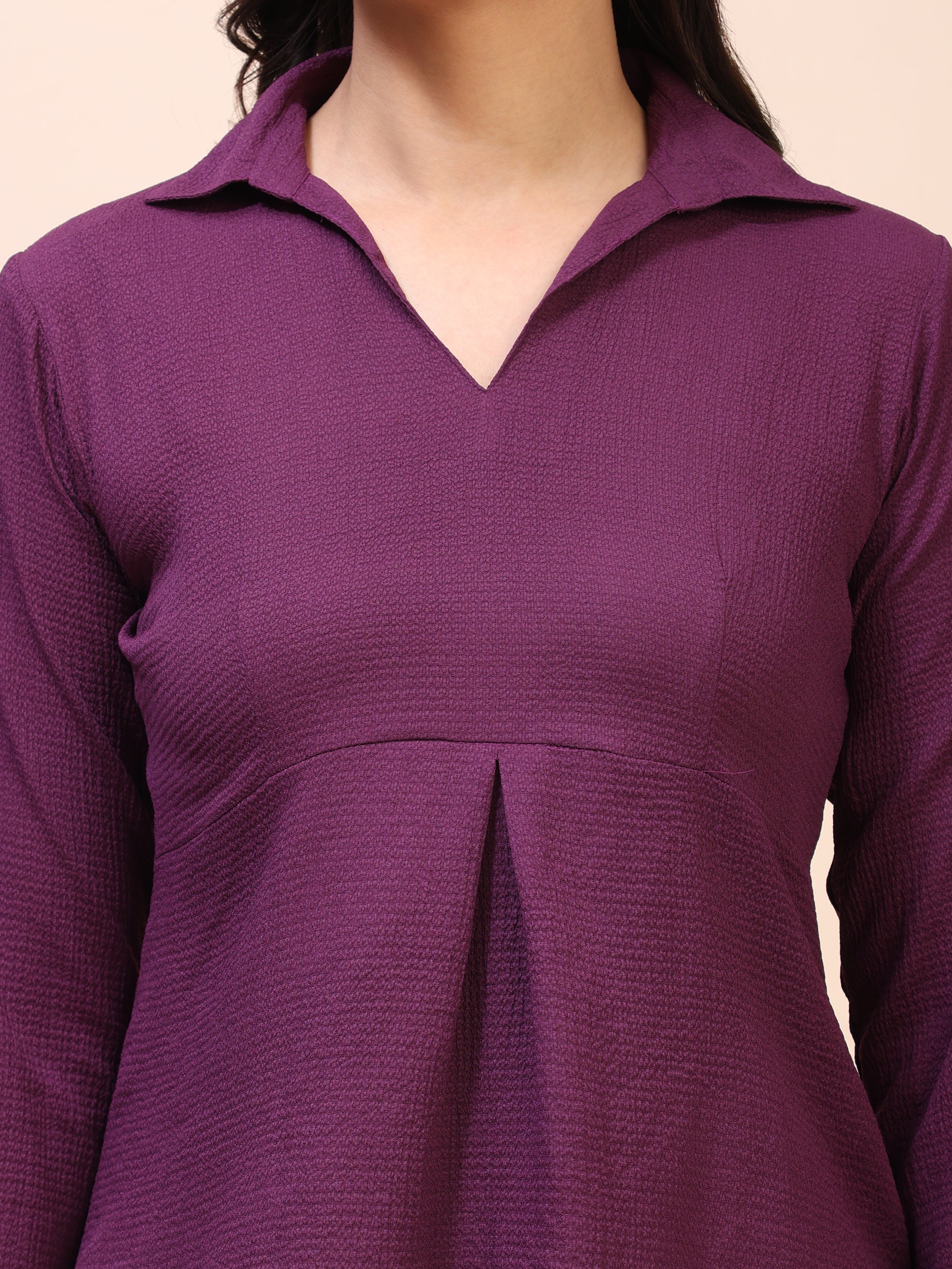 Collared Pleat Detail Peplum Top