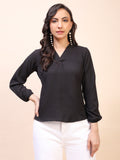 V-Neck Pleat Detail Full-Sleeve Top