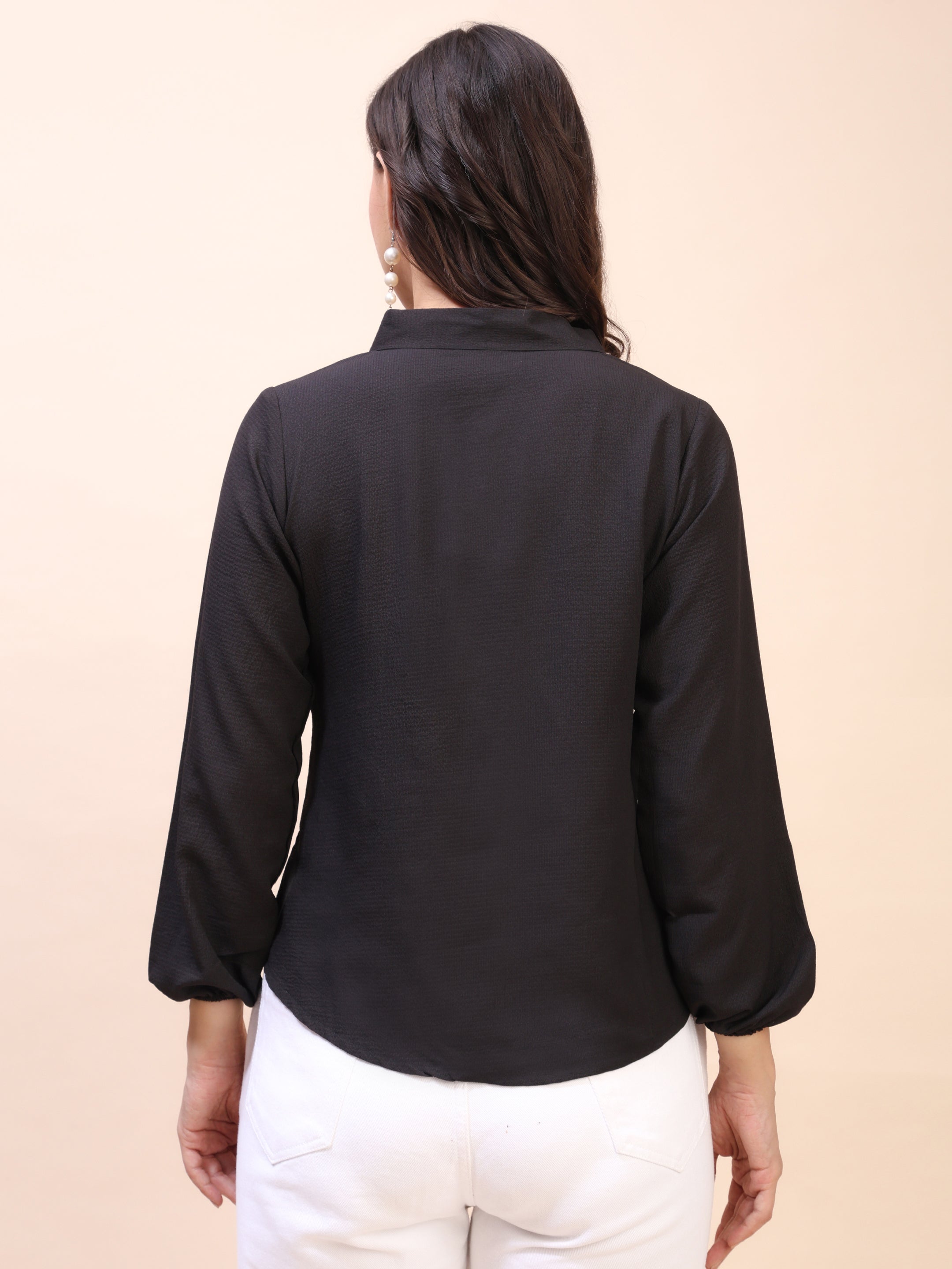 V-Neck Pleat Detail Full-Sleeve Top