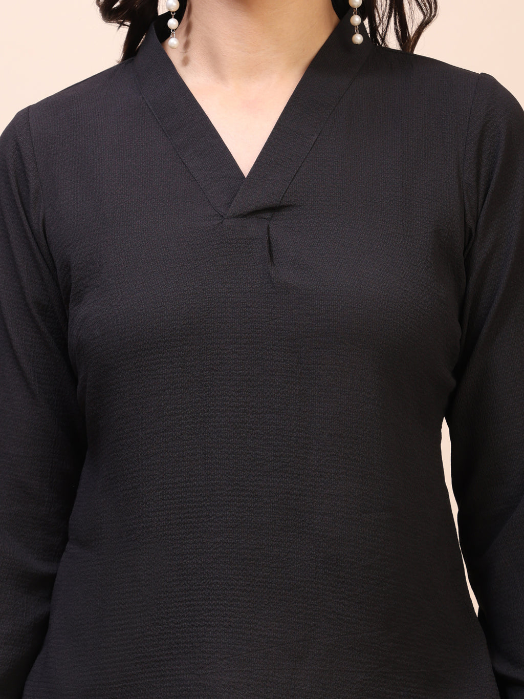 V-Neck Pleat Detail Full-Sleeve Top