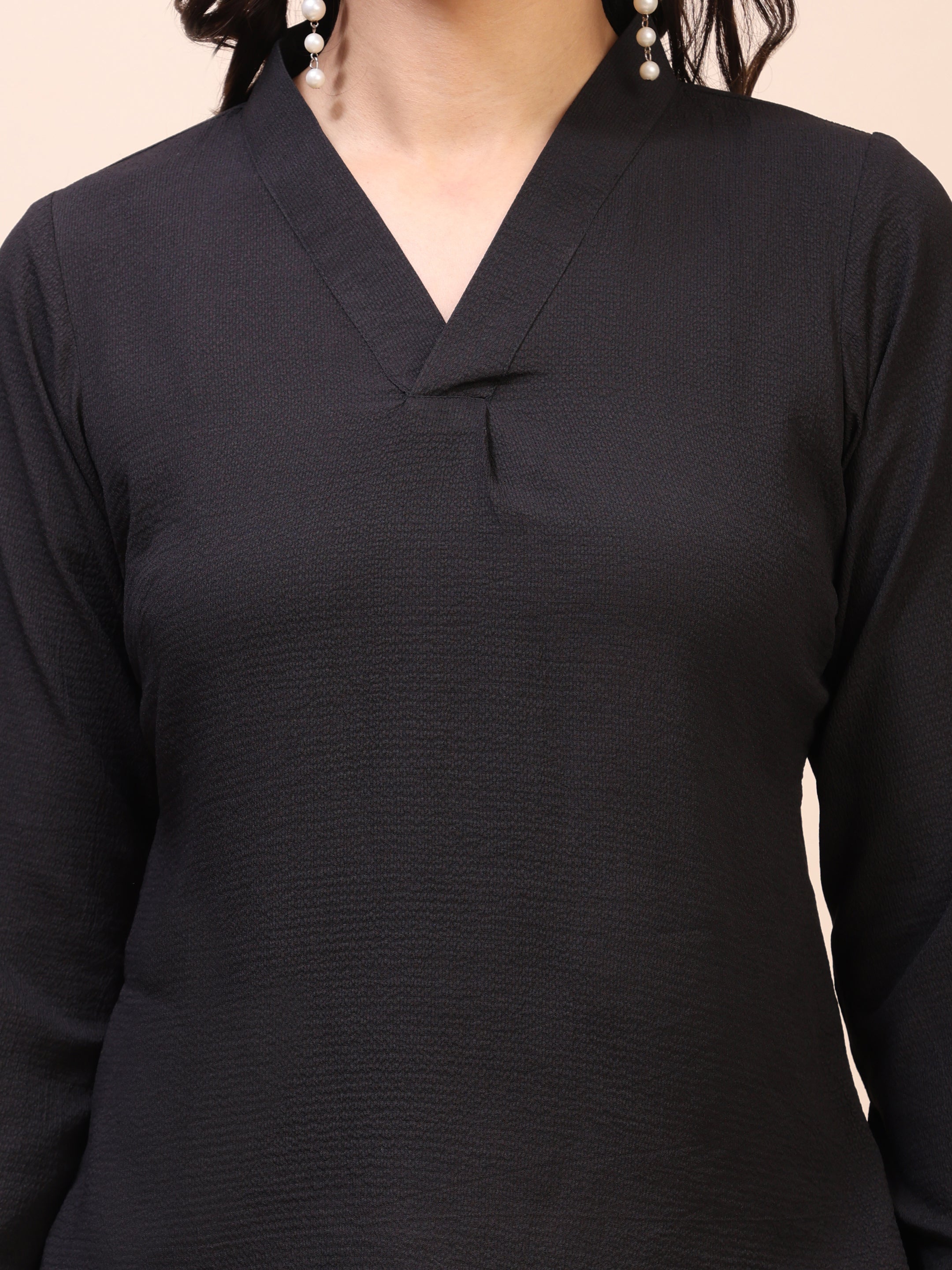 V-Neck Pleat Detail Full-Sleeve Top