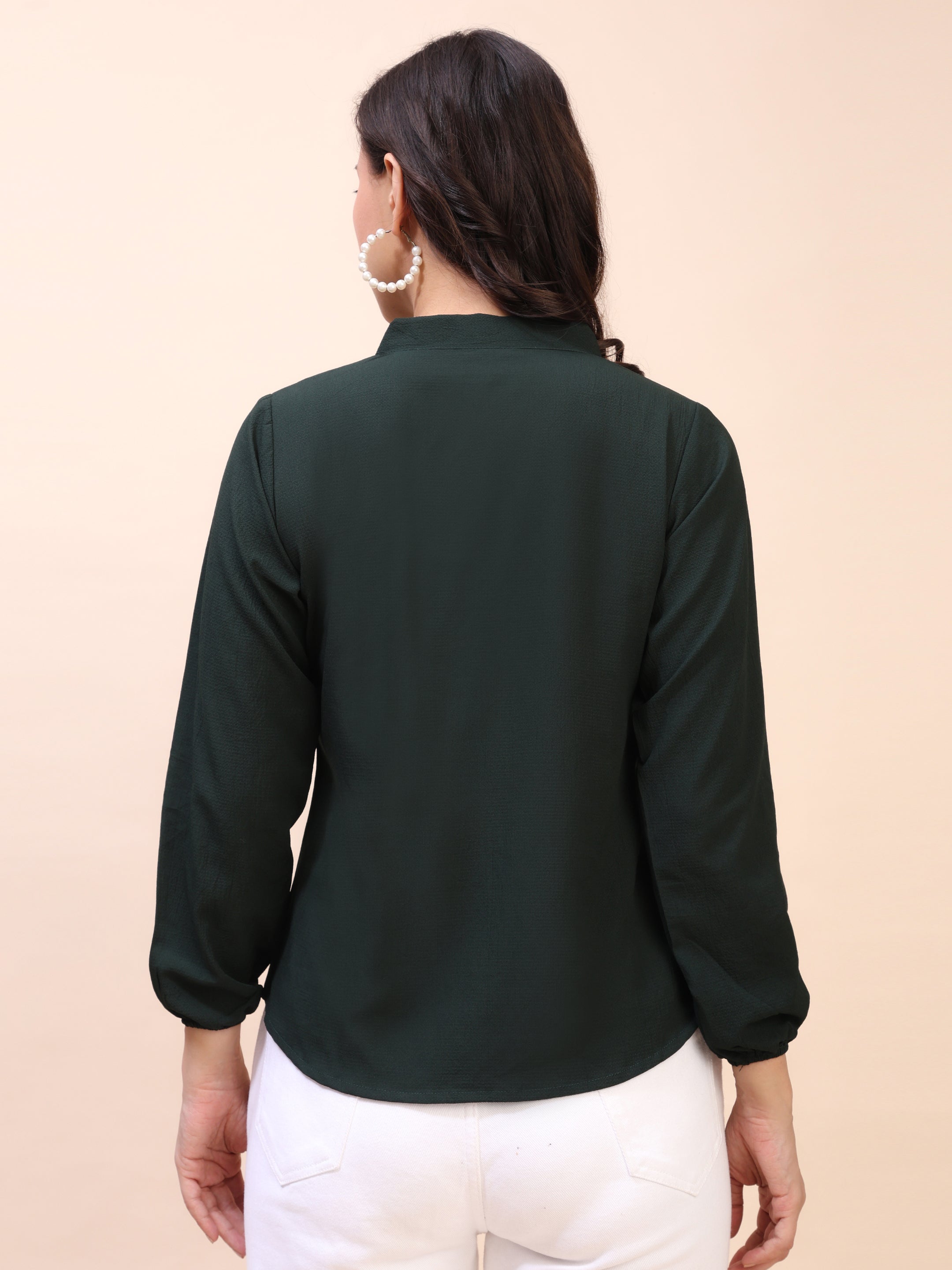 V-Neck Pleat Detail Full-Sleeve Top