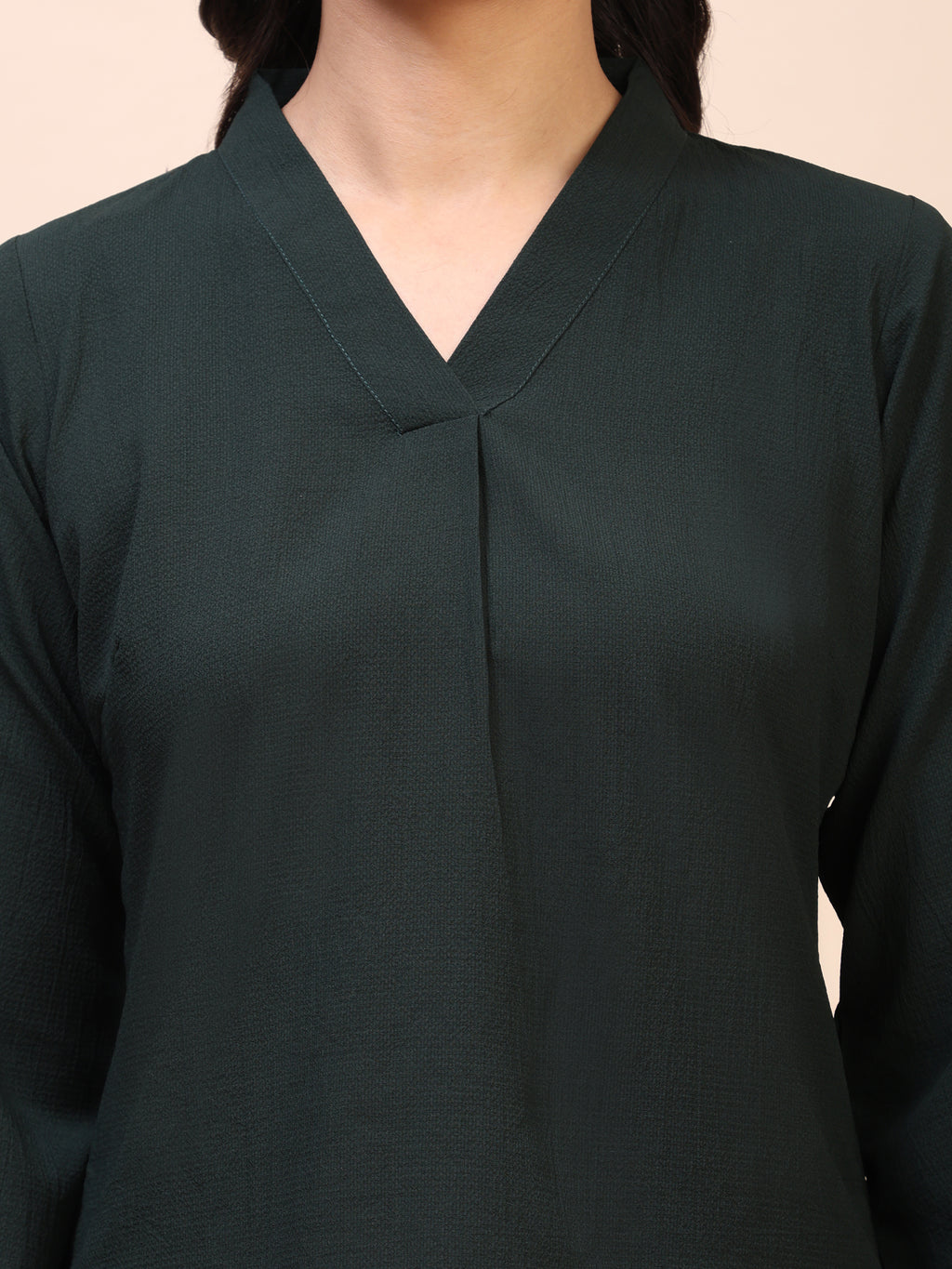 V-Neck Pleat Detail Full-Sleeve Top