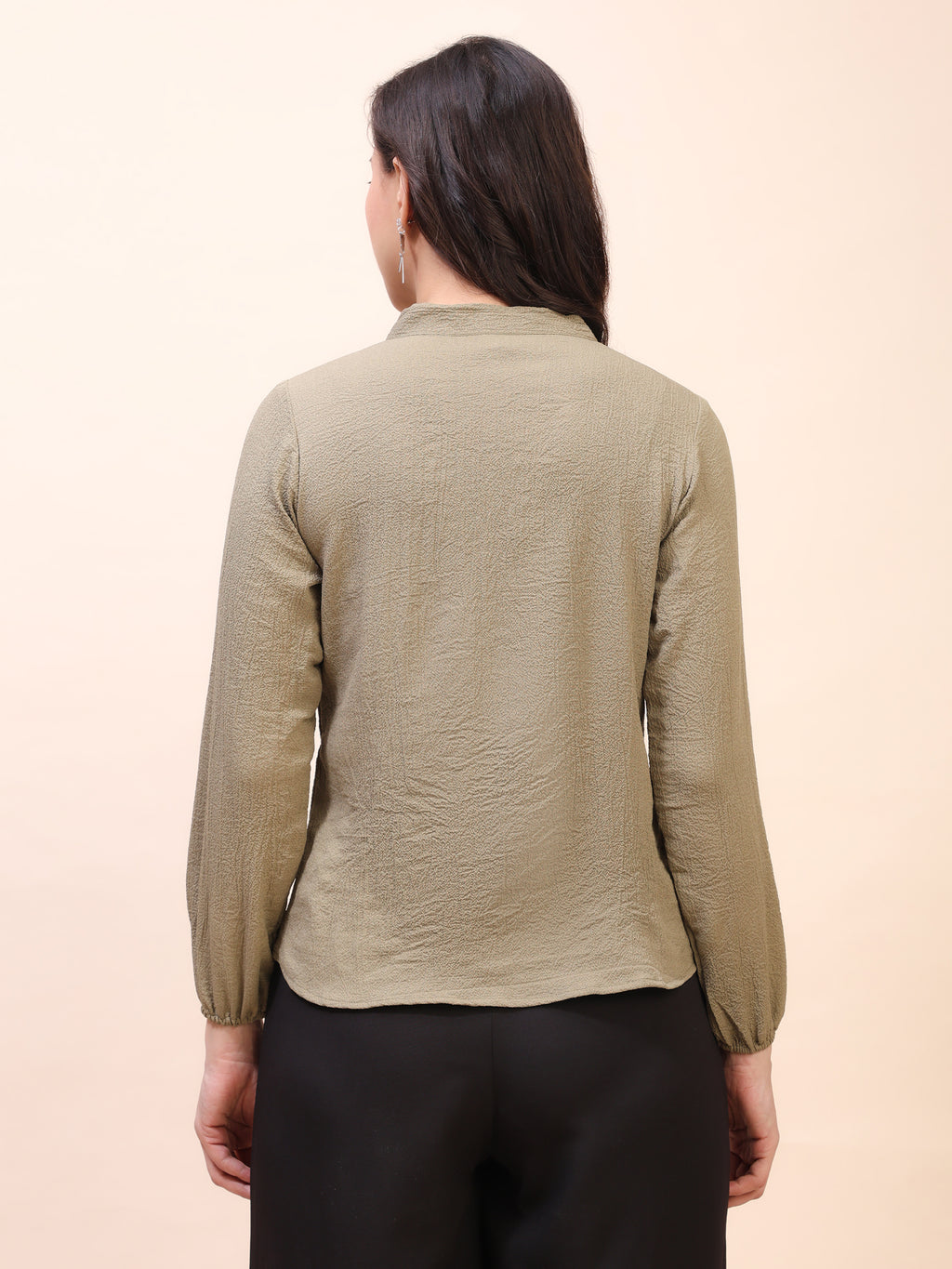 V-Neck Pleat Detail Full-Sleeve Top