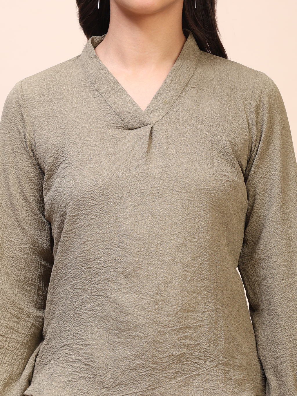 V-Neck Pleat Detail Full-Sleeve Top