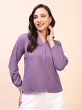 V-Neck Pleat Detail Full-Sleeve Top