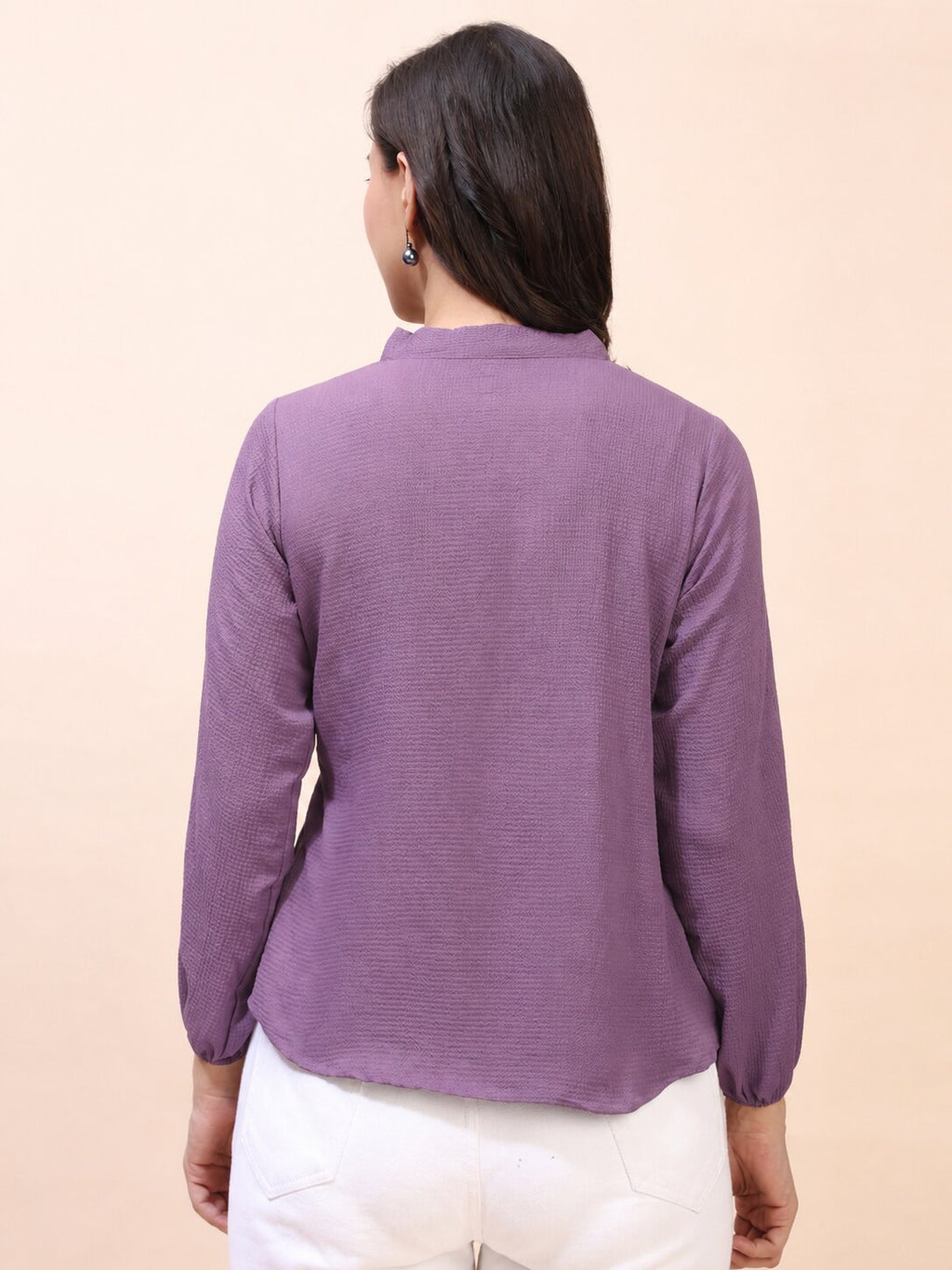 V-Neck Pleat Detail Full-Sleeve Top