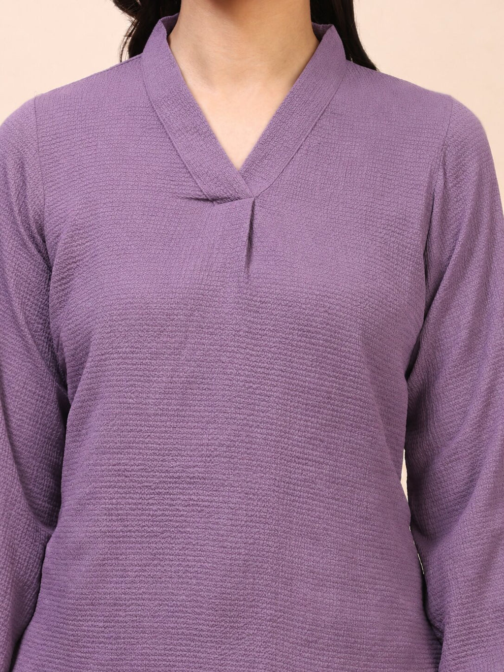 V-Neck Pleat Detail Full-Sleeve Top