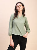 V-Neck Pleat Detail Full-Sleeve Top