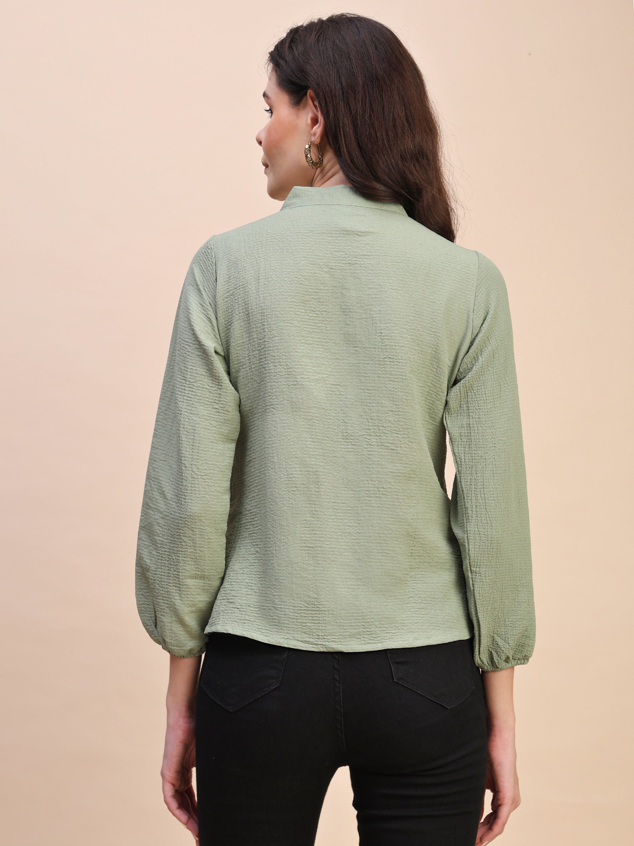 V-Neck Pleat Detail Full-Sleeve Top