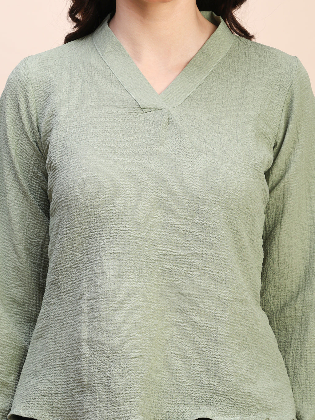 V-Neck Pleat Detail Full-Sleeve Top
