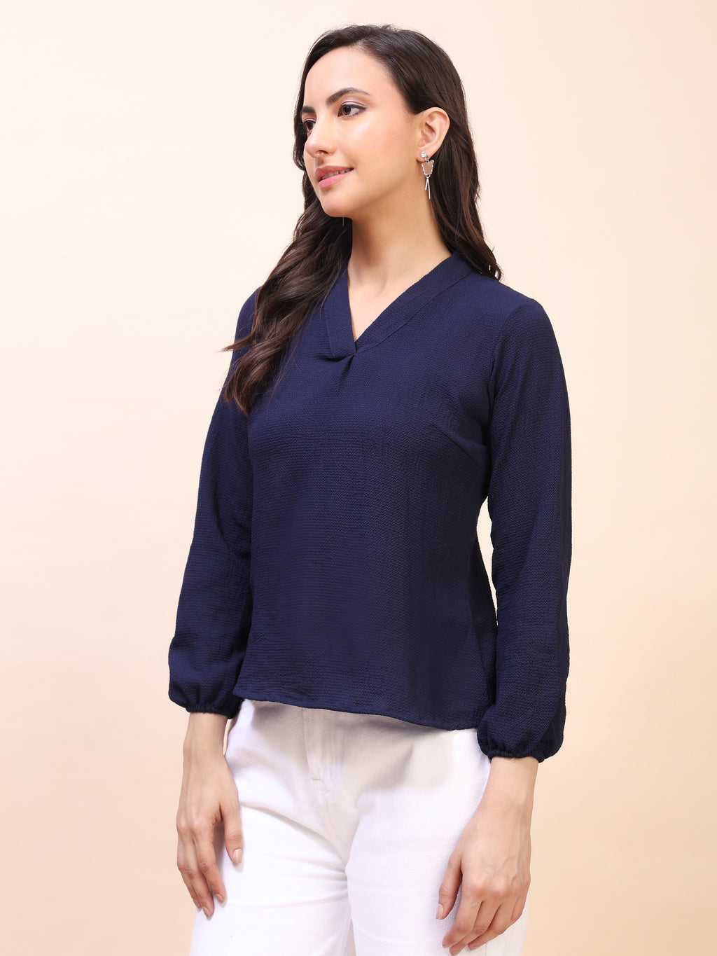 V-Neck Pleat Detail Full-Sleeve Top
