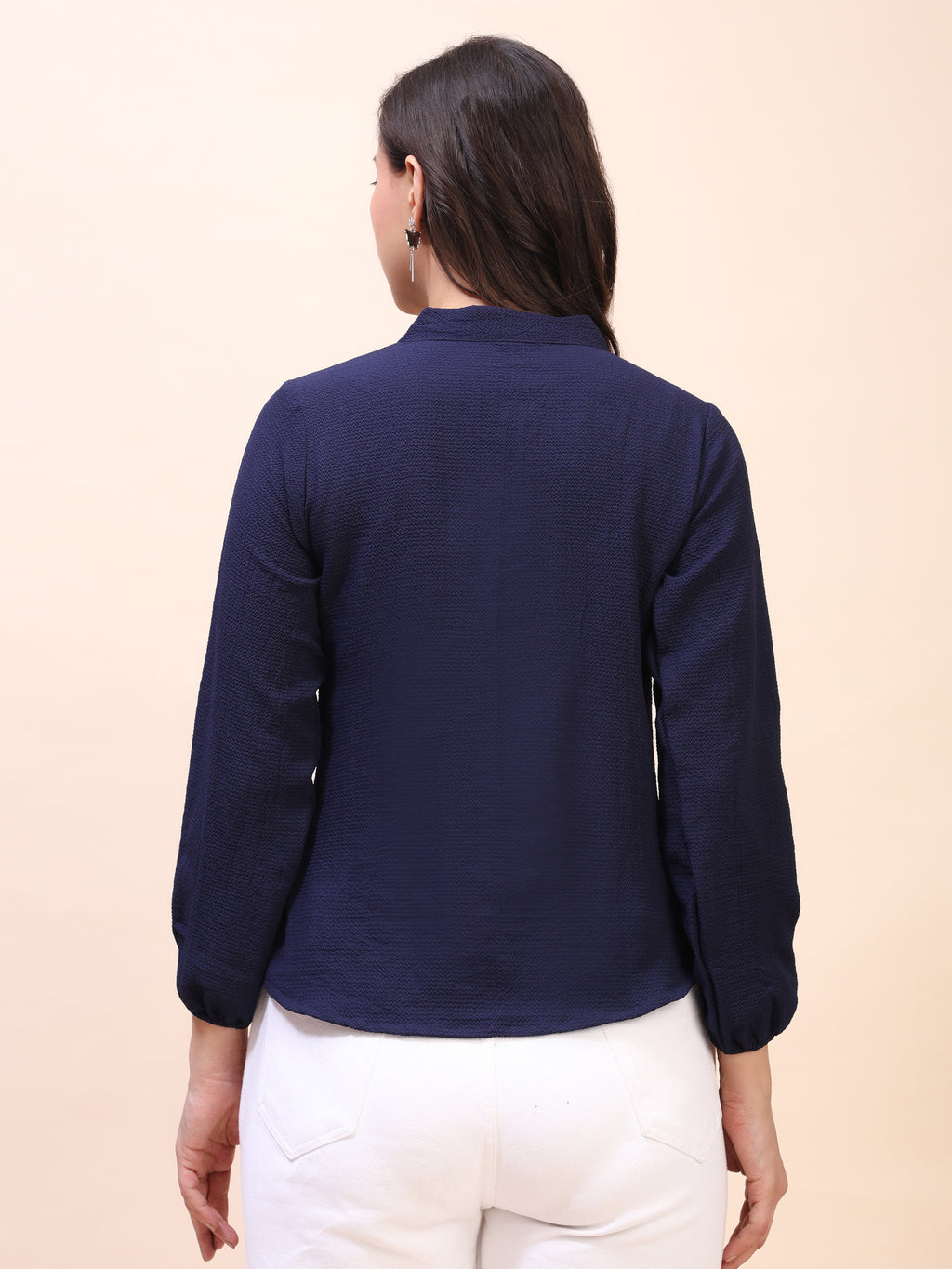 V-Neck Pleat Detail Full-Sleeve Top