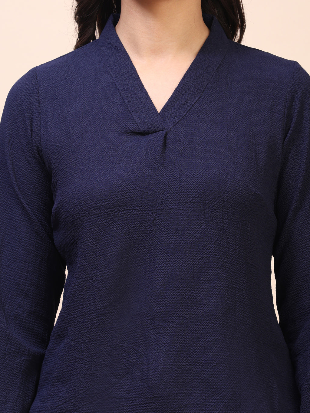 V-Neck Pleat Detail Full-Sleeve Top