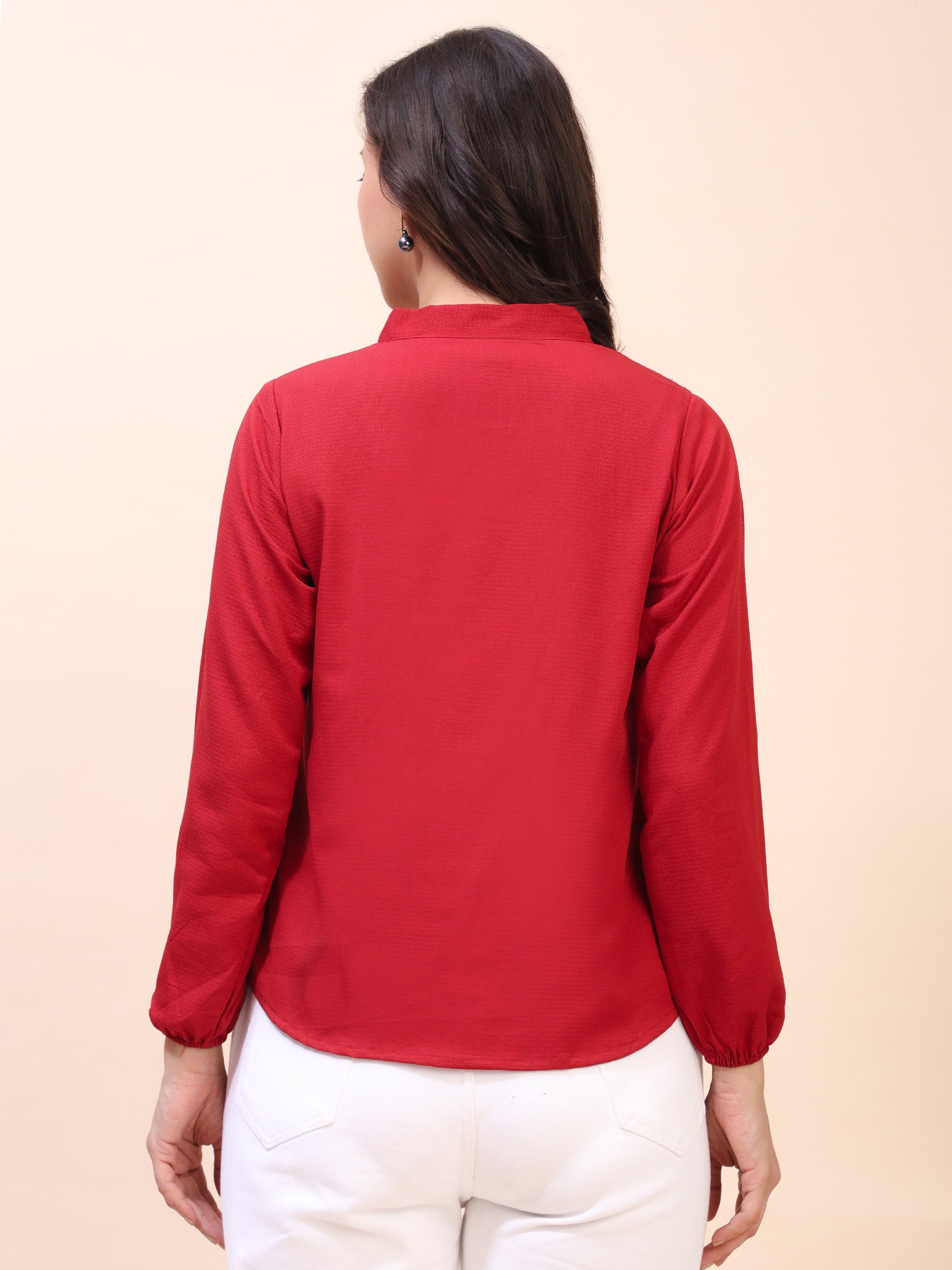 V-Neck Pleat Detail Full-Sleeve Top