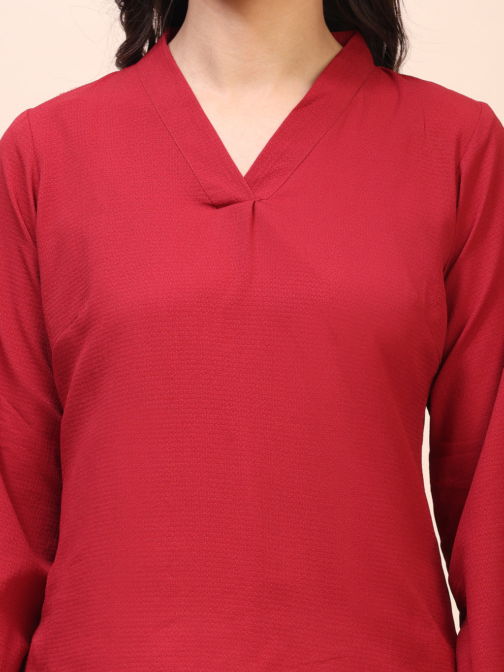 V-Neck Pleat Detail Full-Sleeve Top