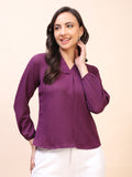 V-Neck Pleat Detail Full-Sleeve Top