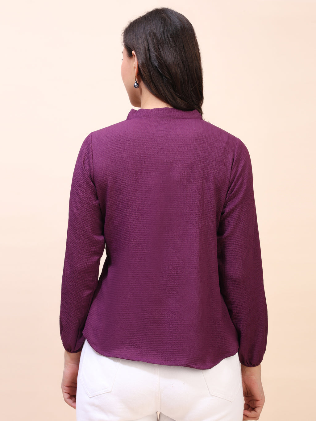 V-Neck Pleat Detail Full-Sleeve Top