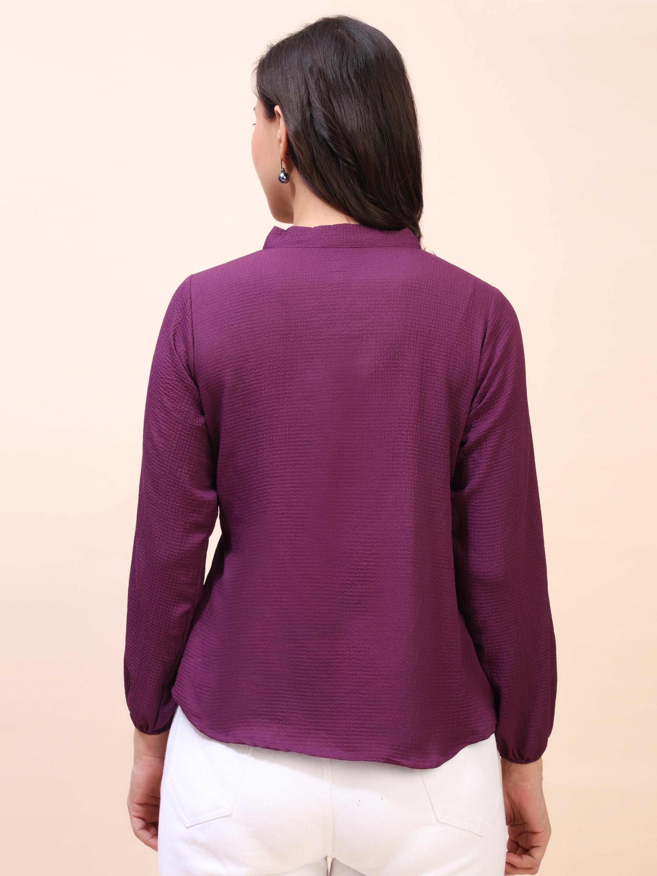V-Neck Pleat Detail Full-Sleeve Top