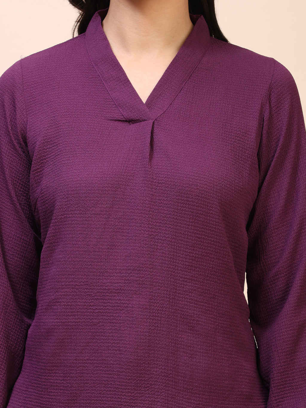 V-Neck Pleat Detail Full-Sleeve Top