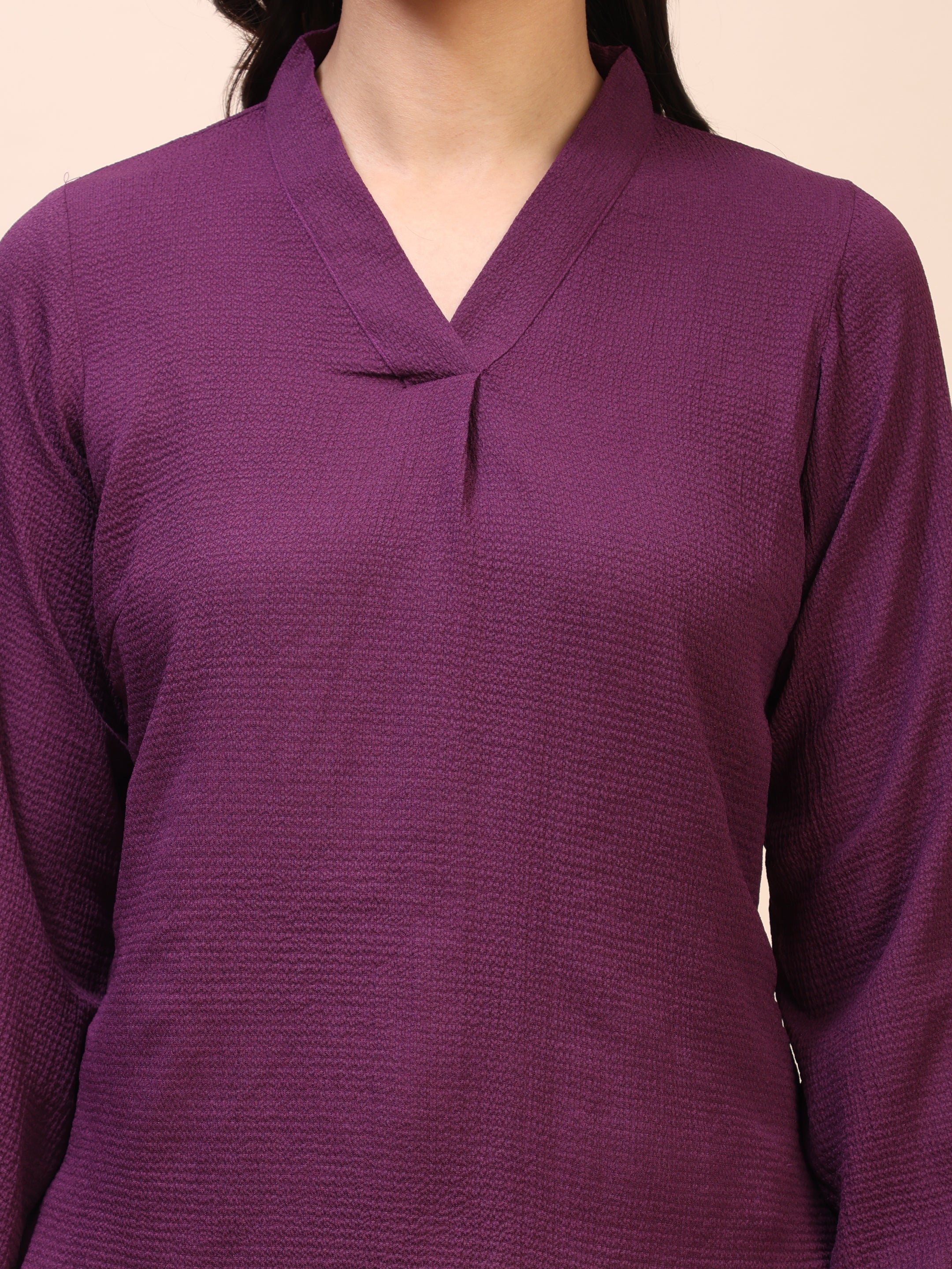 V-Neck Pleat Detail Full-Sleeve Top