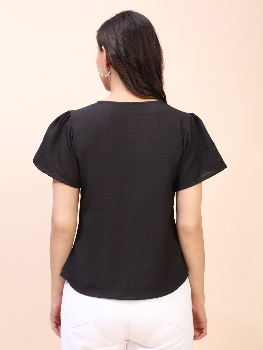 V-Neck Button-Down Puff Sleeve Top