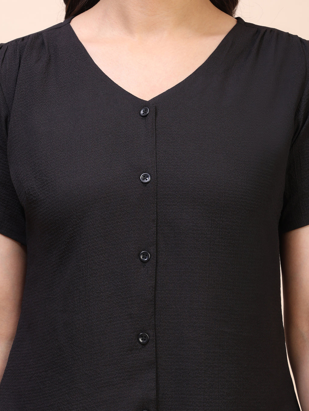 V-Neck Button-Down Puff Sleeve Top