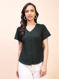 V-Neck Button-Down Puff Sleeve Top