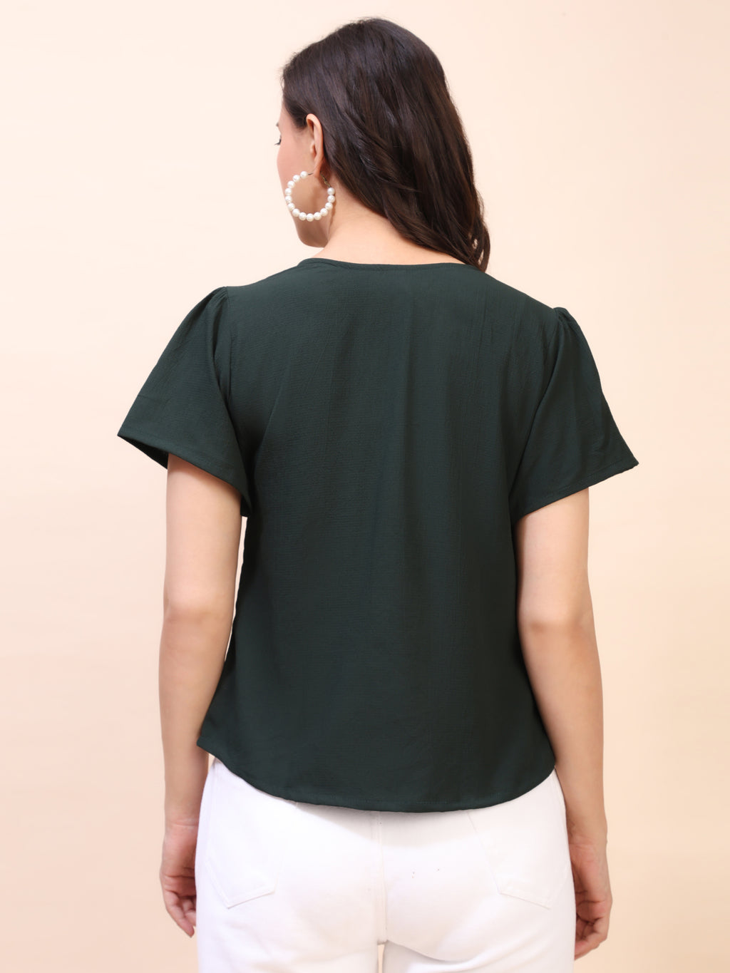 V-Neck Button-Down Puff Sleeve Top