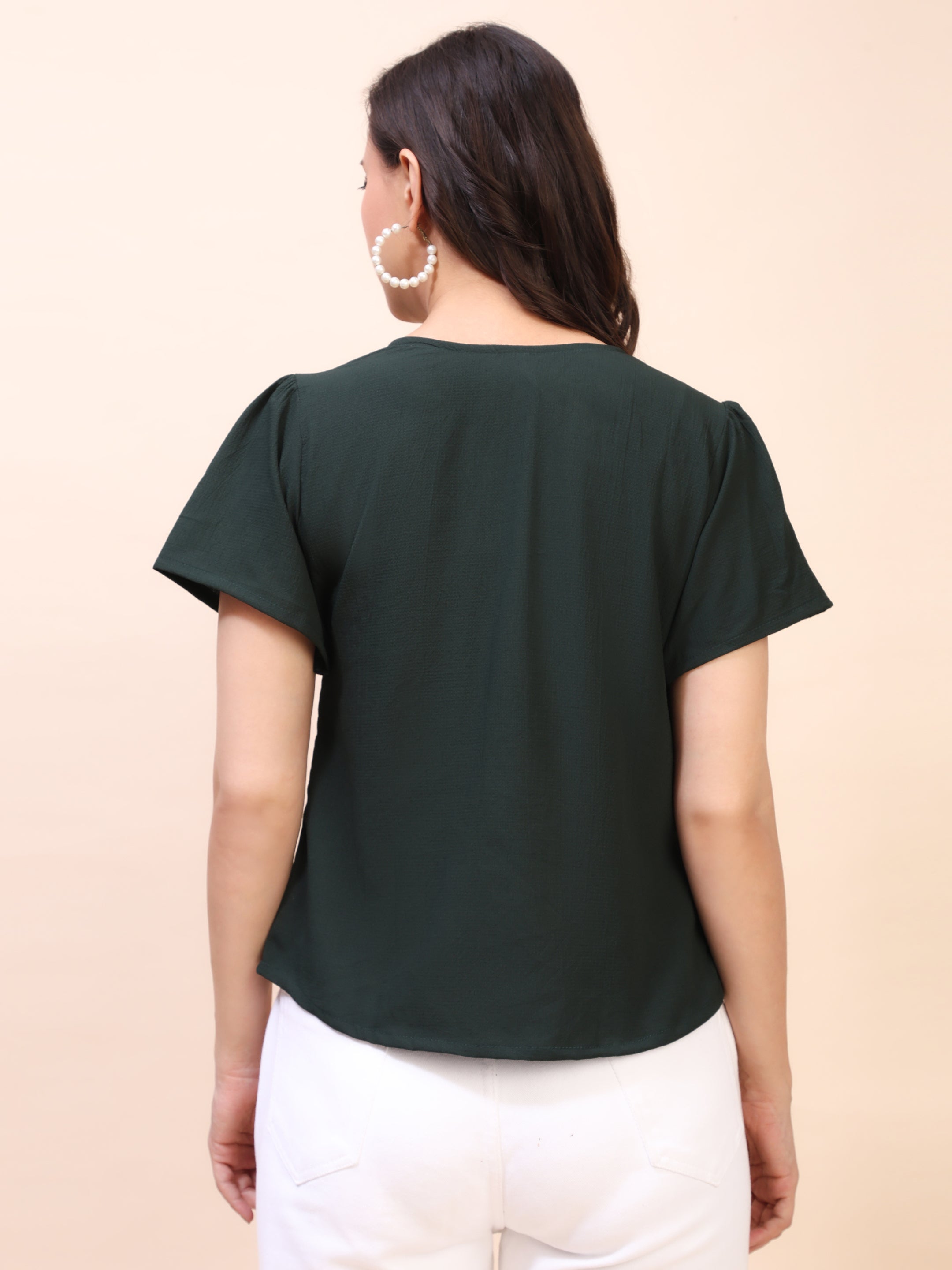 V-Neck Button-Down Puff Sleeve Top
