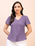 V-Neck Button-Down Puff Sleeve Top