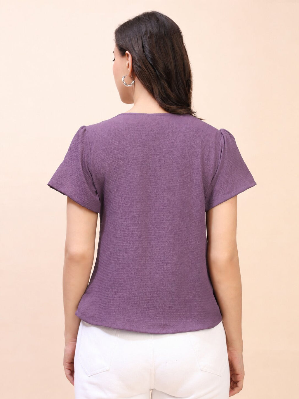 V-Neck Button-Down Puff Sleeve Top