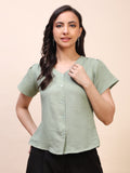 V-Neck Button-Down Puff Sleeve Top