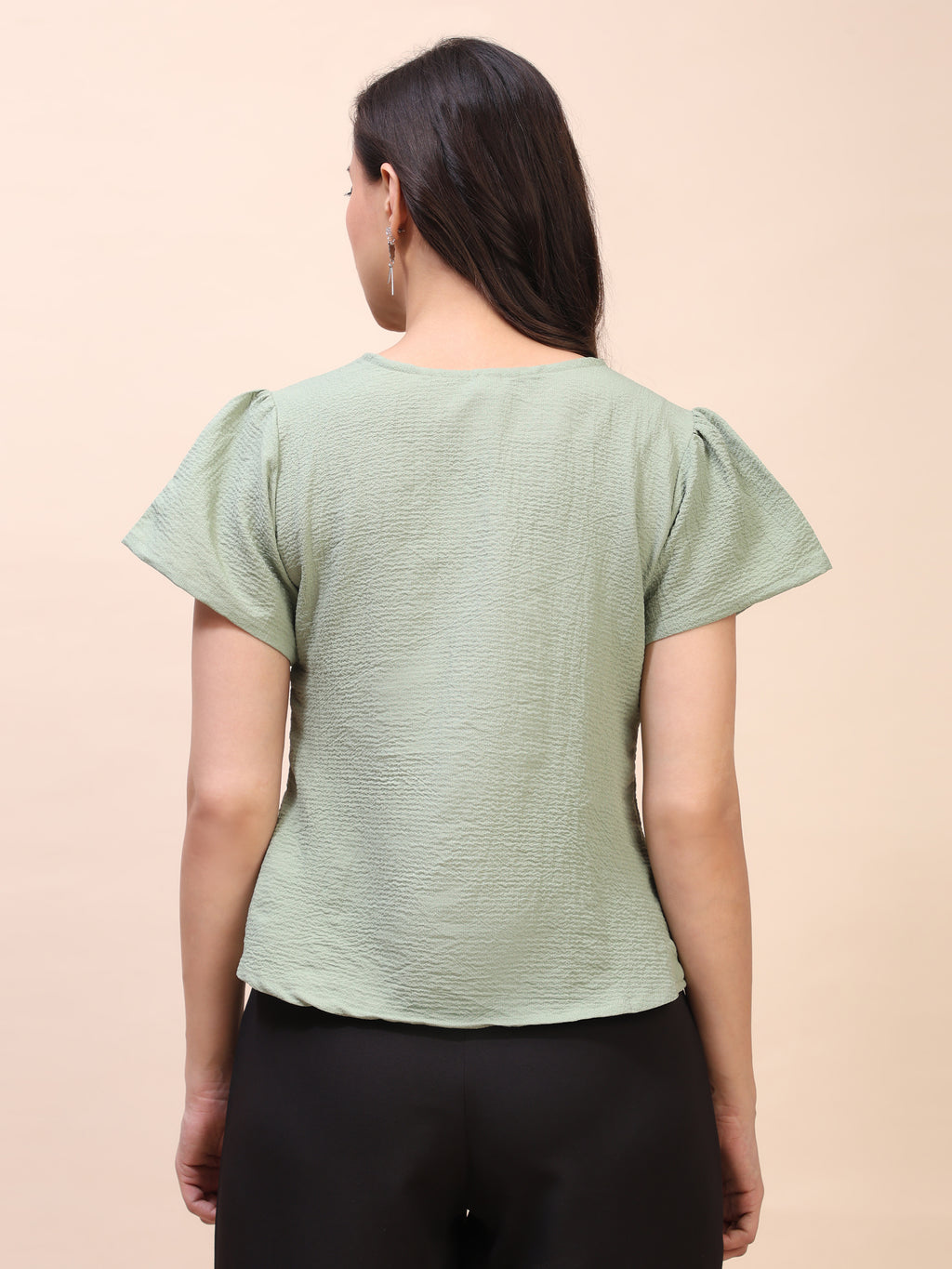 V-Neck Button-Down Puff Sleeve Top