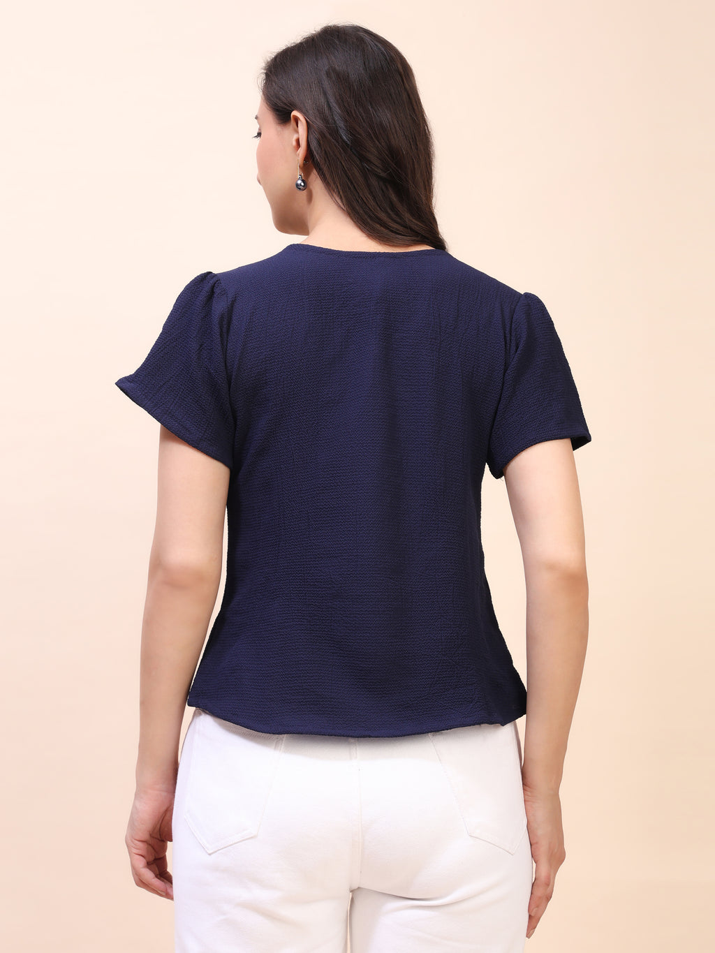 V-Neck Button-Down Puff Sleeve Top