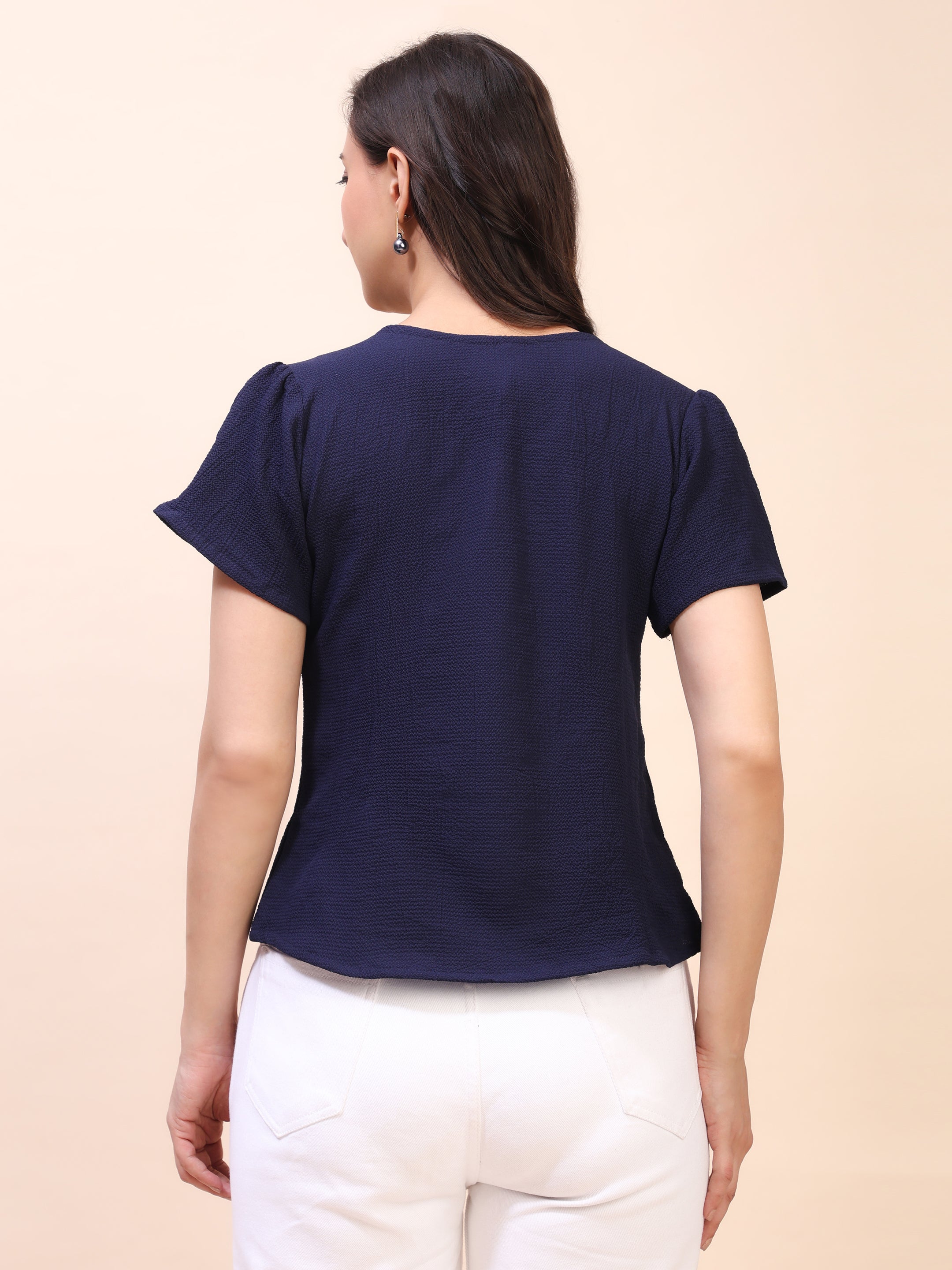 V-Neck Button-Down Puff Sleeve Top