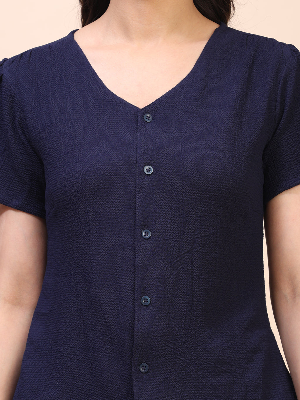 V-Neck Button-Down Puff Sleeve Top