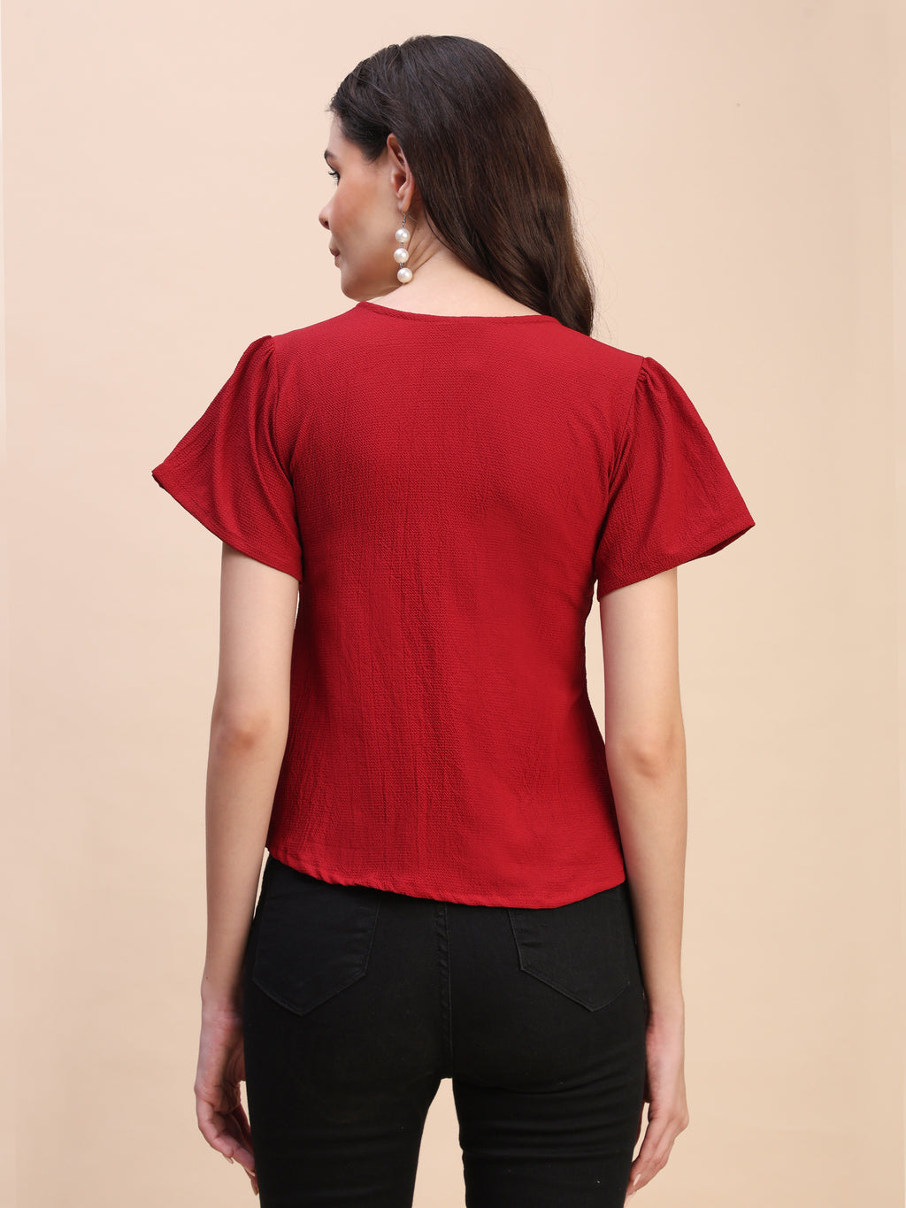 V-Neck Button-Down Puff Sleeve Top